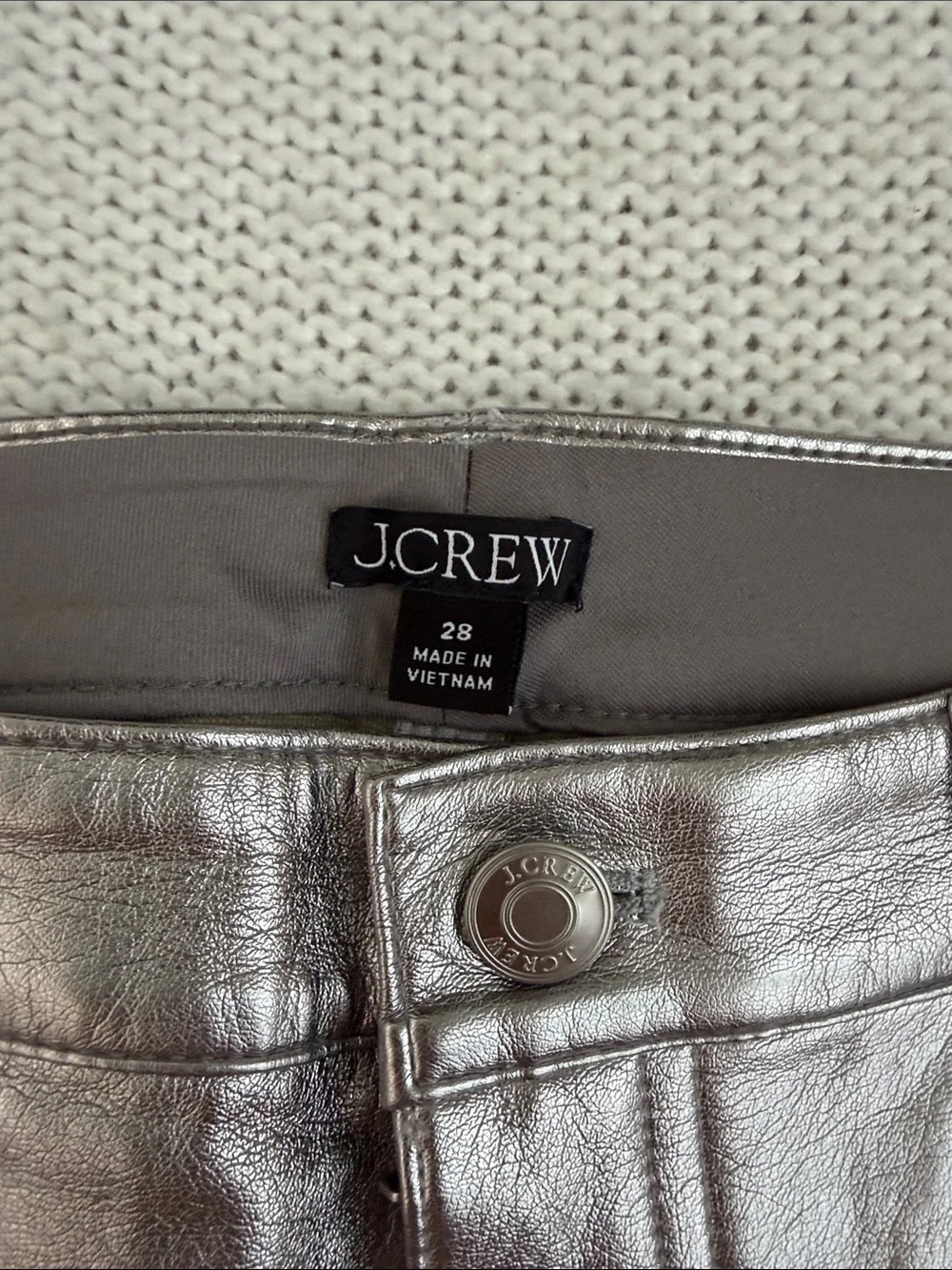 J Crew Metallic Silver Straight Leg Pants Size 28
